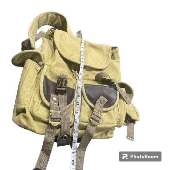 Military-Style Thick Canvas Hiking Camping Utility Unisex Backpack with Buckles - Picture 12 of 15